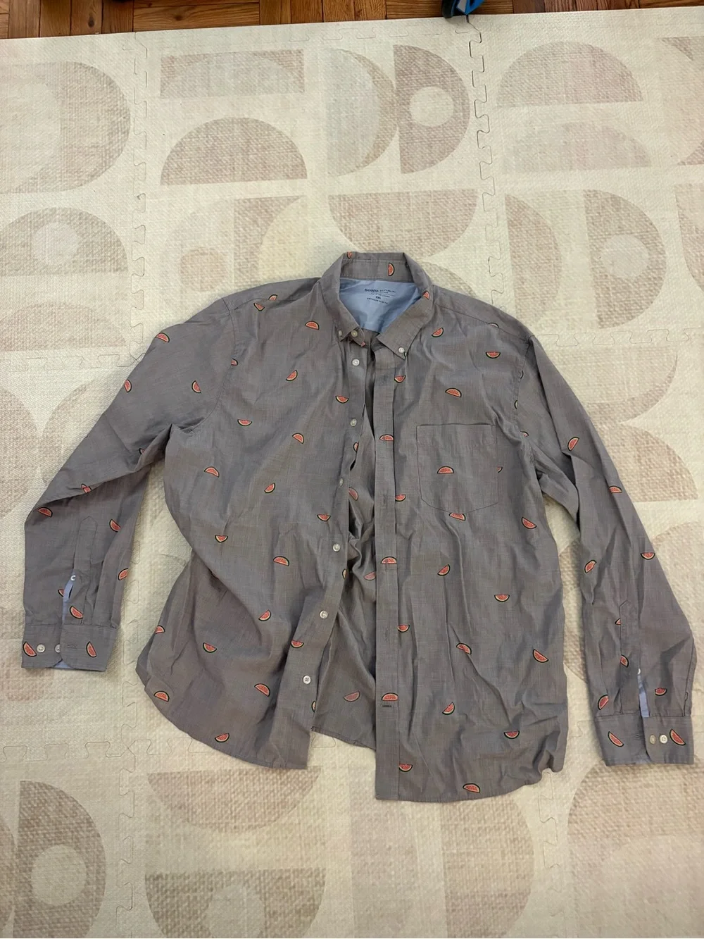 Banana Republic Gray Shirt with Pink & Green Watermelon Motif